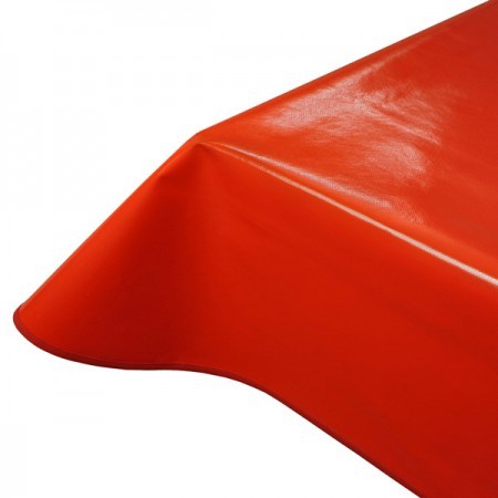Red Vinyl PVC Tablecloth shown with rounded corners and bias binding
