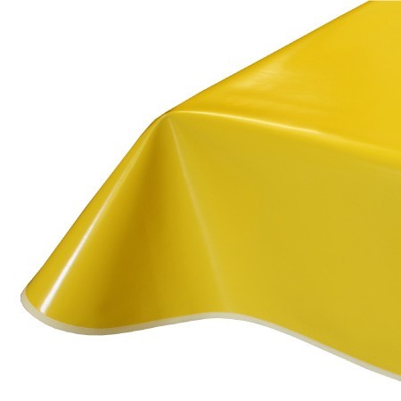 Yellow Vinyl PVC Tablecloth shown with rounded corners and bias binding