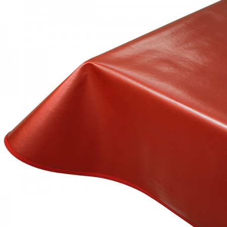 Metallic Red Vinyl PVC Tablecloth shown with rounded corners and bias binding
