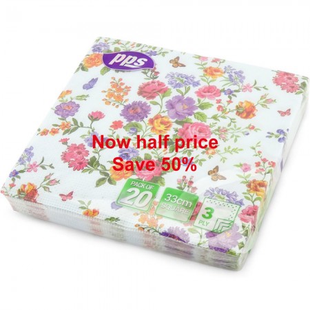 PPS 3ply 33cm Paper Napkins Butterfly Flower