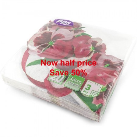 PPS 3ply 33cm Paper Napkins Pink & White Flower
