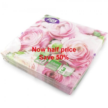 PPS 3ply 33cm Paper Napkins Pink Roses