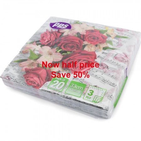 PPS 3ply 33cm Paper Napkins Red Rose & Pink Flowers