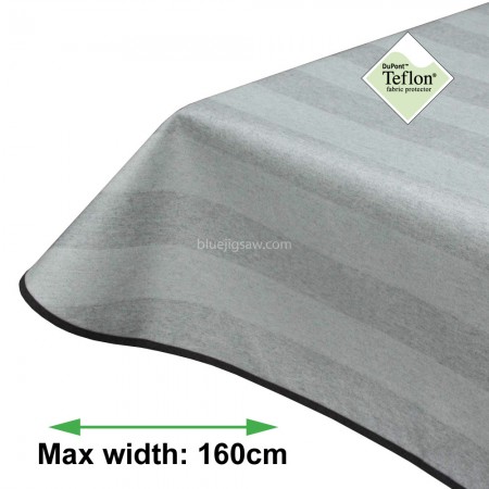 Silver Jacquard Stripe Rectangle tablecloth with rounded corners and bias edge finish